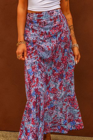 Разноцветная длинная юбка с цветочным принтом и кулиской со сборками