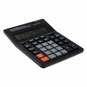 Калькулятор настольный большой 12-разрядный, SKAINER SK-444L, двойное питание, двойная память, 159 x 205 x 32 мм, чёрный