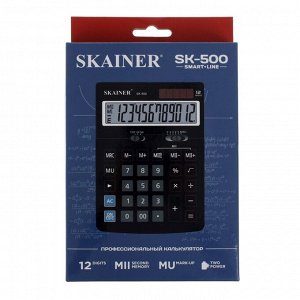 Калькулятор настольный средний, 12-разрядный, SKAINER SK-500, 2 питание, 2 память, 123 x 171 x 31 мм, черный