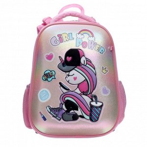 Рюкзак каркасный Hatber Ergonomic Classic Girl power, 37 х 29 х 17 см, розовый