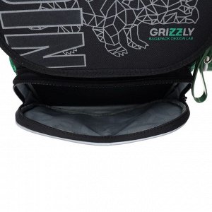 Ранец раскладной Стандарт Grizzly, 35 х 26 х 16 см + брелок, чёрный/зелёный