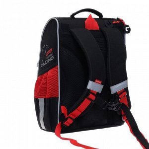 Ранец Стандарт Grizzly "Гонки" + мешок для обуви, 33 х 25 х 13 см, чёрный/красный