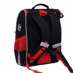 Ранец Стандарт Grizzly "Футбол" + мешок для обуви, 33 х 25 х 13 см, чёрный/красный