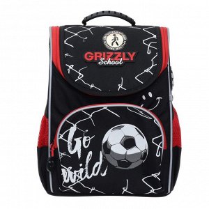 Ранец Стандарт Grizzly "Футбол" + мешок для обуви, 33 х 25 х 13 см, чёрный/красный