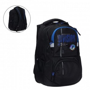 Рюкзак молодёжный Grizzly, 43 х 31 х 20 см, эргономичная спинка, отделение для ноутбука, чёрный/синий
