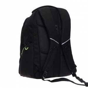 Рюкзак молодёжный Grizzly, 44 х 28 х 23 см, эргономичная спинка, отделение для ноутбука, чёрный/салатовый