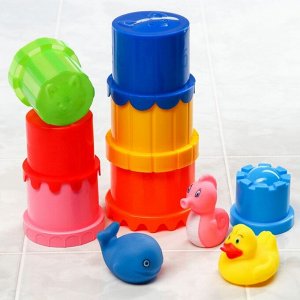 Набор для купания: пирамидка 7шт + игрушки 3шт, виды и цвет МИКС