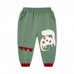Штаны для мальчика спортивные, зеленые с красным, с принтом и декором