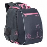 Рюкзак школьный RG-269-1/1 &quot;Кошка с клубком&quot; серый 28х39х17см + сумка для сменной обуви 28х38х12 см GRIZZLY {Россия}