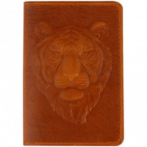 Обложка для паспорта Кожевенная мануфактура, нат. кожа, ""Тигр 2"", коричневый