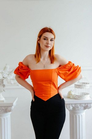 Блузка на завязках , оранжевая