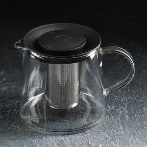 Чайник стеклянный заварочный «Локи», 1 л, 17,5?13?12,5 см, металлическое сито, цвет крышки чёрный