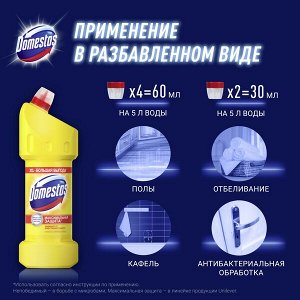 Domestos Лимонная свежесть, универсальное чистящее cредство гель, против бактерий и запахов, 1500 мл