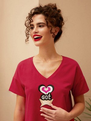 Комплект жен: фуфайка (футболка), брюки Mia Cara SS21WJ318 Amour du Pop красный/сердечки