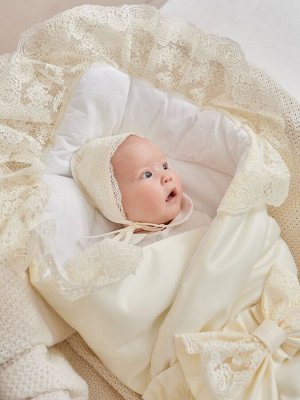 Luxury Baby Конверт-одеяло на выписку &quot;Неаполь&quot; (молочный с молочным кружевом)
