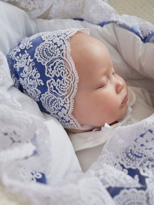 Luxury Baby Конверт-одеяло на выписку &quot;Неаполь&quot; (синий с молочным кружевом)