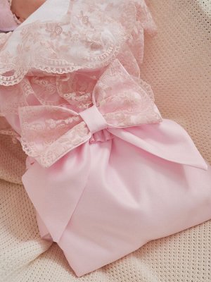 Конверт-одеяло на выписку "Милан" АТЛАС (нежно-розовый с розовым кружевом)