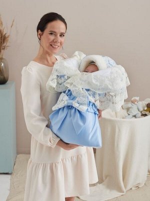 Luxury Baby Зимний Конверт-одеяло на выписку &quot;Милан&quot; (голубой с молочным кружевом)