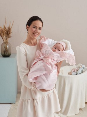 Luxury Baby Зимний Конверт-одеяло на выписку &quot;Неаполь&quot; (розовый с розовым кружевом)
