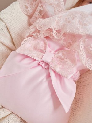 Зимний конверт-одеяло на выписку "Милан" атлас (нежно-розовый с розовым кружевом)