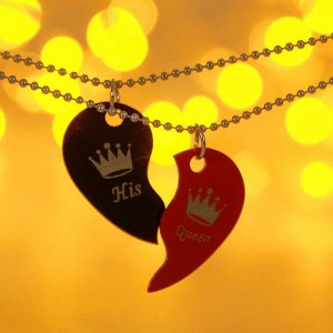 Кулоны новогодние "Неразлучники" его королева, цвет красно-чёрный в серебре, 42 см