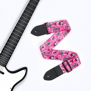 Ремень для гитары, розовый, кошечки, длина 60-117 см, ширина 5 см