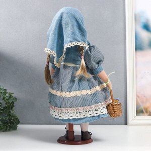 Кукла коллекционная керамика "Катя в голубом платье с завязками, в косынке" 40 см