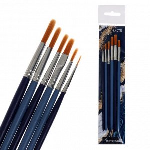 Набор кистей Синтетика 6 штук (круглые №: 1, 2, 3, 4, 5; плоские № 6) цветные деревянные ручки , Calligrata №6