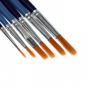Набор кистей Синтетика 6 штук (круглые №: 1, 2, 3, 4, 5; плоские № 6) цветные деревянные ручки , Calligrata №6