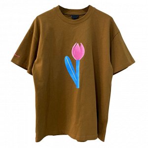 Женская футболка с короткими рукавами, принт цветок, цвет коричневый
