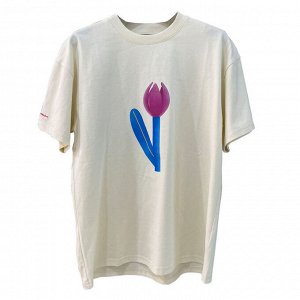 Женская футболка с короткими рукавами, принт цветок, цвет молочный