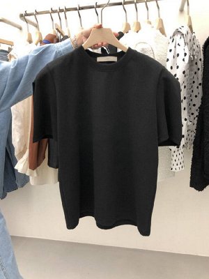 Женская базовая однотонная футболка с короткими рукавами, цвет черный
