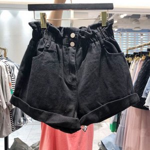 Женские джинсовые шорты с карманами, с подворотами, цвет черный