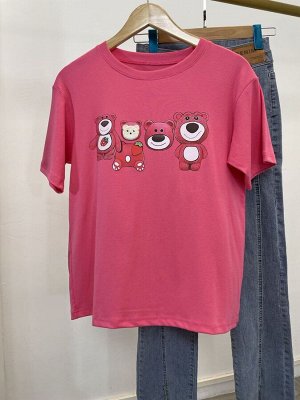 Женская футболка с короткими рукавами, принт мишки, цвет розовый