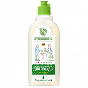 Средство для мытья посуды SYNERGETIC антибактериальное, с ароматом алоэ, 0,5л , Синергетик