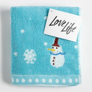 Полотенце махровое LoveLife "Снеговик" 35*75±3 см, цв.голубой, 100% хлопок, 350 г/м2