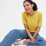 UNIQLO - топ в рубчик с круглым вырезом - желтый