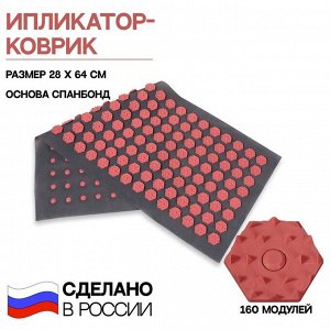 Ипликатор-коврик, основа спанбонд, 160 модулей, 28 ? 64 см, цвет тёмно-серый/розовый