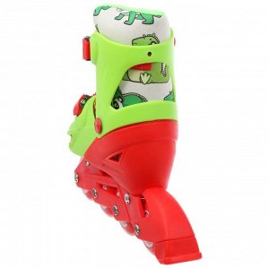 Роликовые коньки раздвижные, р.30-33, колеса PVC 64 мм, пластик. рама, цвет красный/зеленый