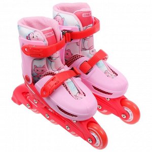 Роликовые коньки раздвижные, р.34-37, колеса PVC 64 мм, пластик. рама, цвет розовый