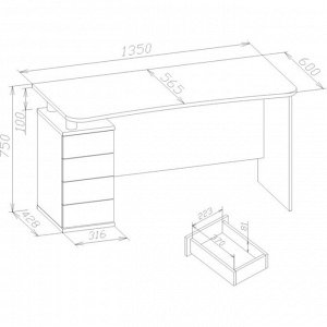 Клик Мебель Стол компьютерный «КСТ-105», 1350 ? 600 ? 750 мм, цвет дуб сонома белый