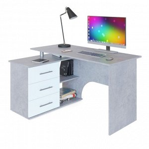 Компьютерный стол «КСТ-09», 1350 ? 935 ? 744 мм, угол левый, цвет бетон / белый