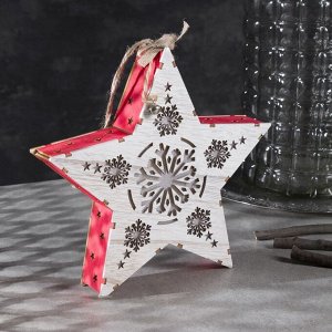 Светодиодная фигура «Звезда со снежинками» 22 x 22 x 4 см, дерево, батарейки АААх2 (не в комплекте), свечение тёплое белое