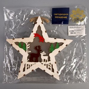 Светодиодная фигура «Звезда с оленями» 19 ? 19 ? 4 см, дерево, батарейки АААх2 (не в комплекте), свечение тёплое белое