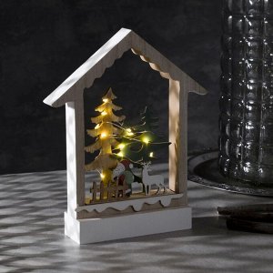 Светодиодная фигура «Дом с Дедом Морозом» 19 x 23 x 4.5 см, дерево, батарейки АААх2 (не в комплекте), свечение тёплое белое
