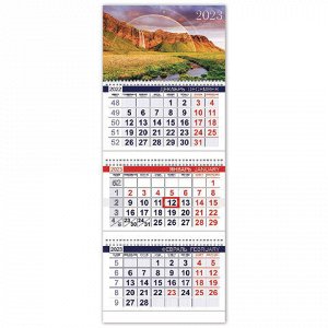 Календарь квартальный с бегунком 2023 г., 3 блока, 3 гребня, ОФИС, "Великолепие природы", HATBER, 3Кв3гр3_27063