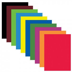 Картон цветной А4 немелованный, 80 листов, 10 цветов, в пленке, BRAUBERG, 200х290 мм, 113560