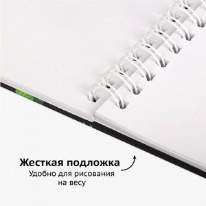 Скетчбук белая бумага 100 г/м2 195х195 мм, 80 л., гребень, твердая обложка, BRAUBERG ART DEBUT, 112986