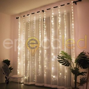 Гирлянда-занавес EPECOLED теплая белая (USB, на пульте, 3х2 метра, 200LED)