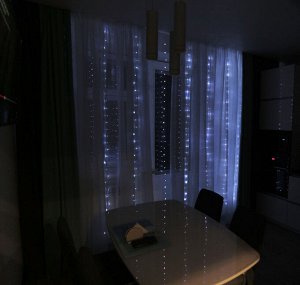 Гирлянда-занавес EPECOLED холодный белый (USB, на пульте, 3х3 метра, 300LED)